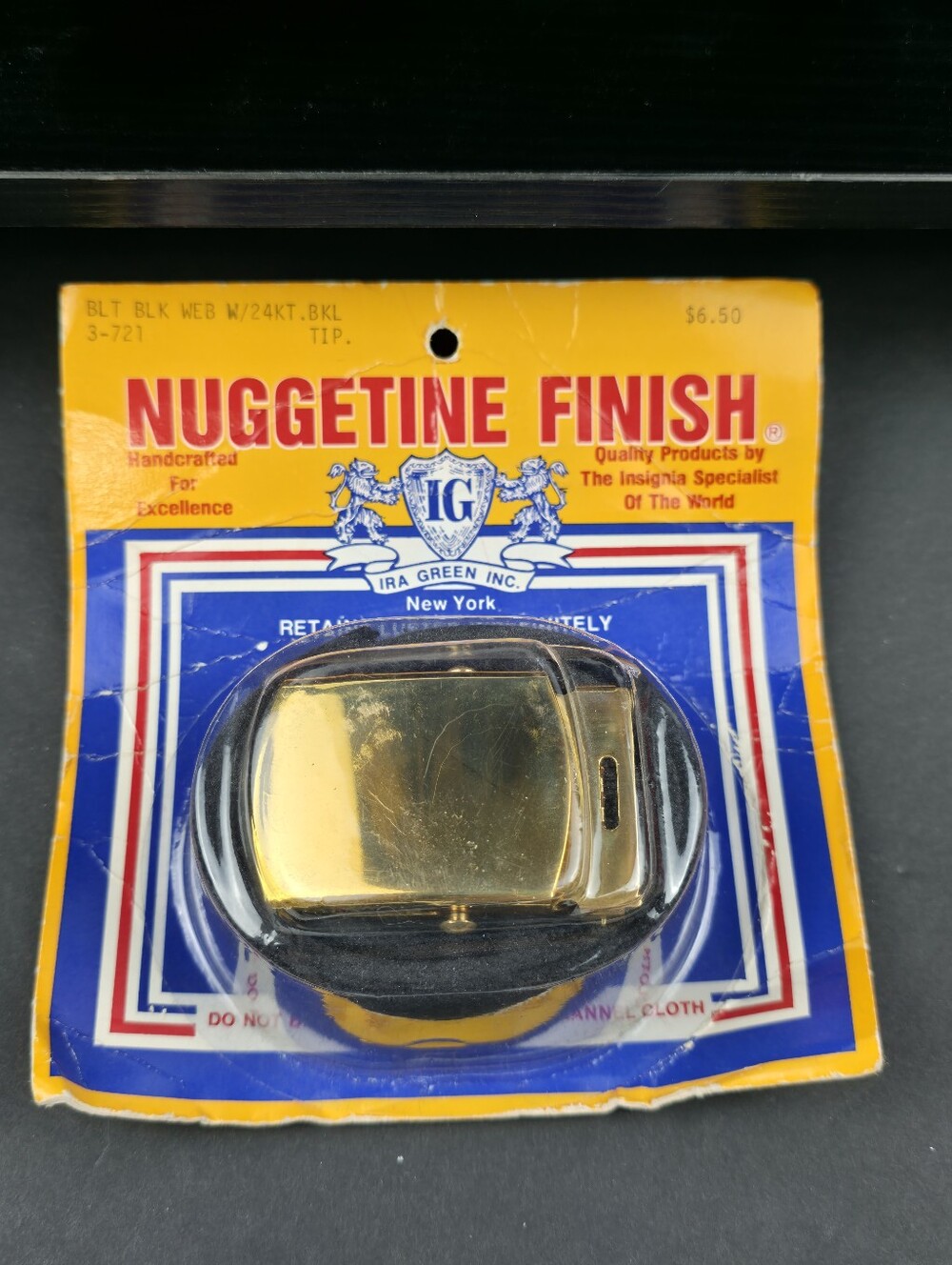 Vintage Nuggetine Finish 24KT Gold Finish Belt Buckle Ira Green NOS Sealed